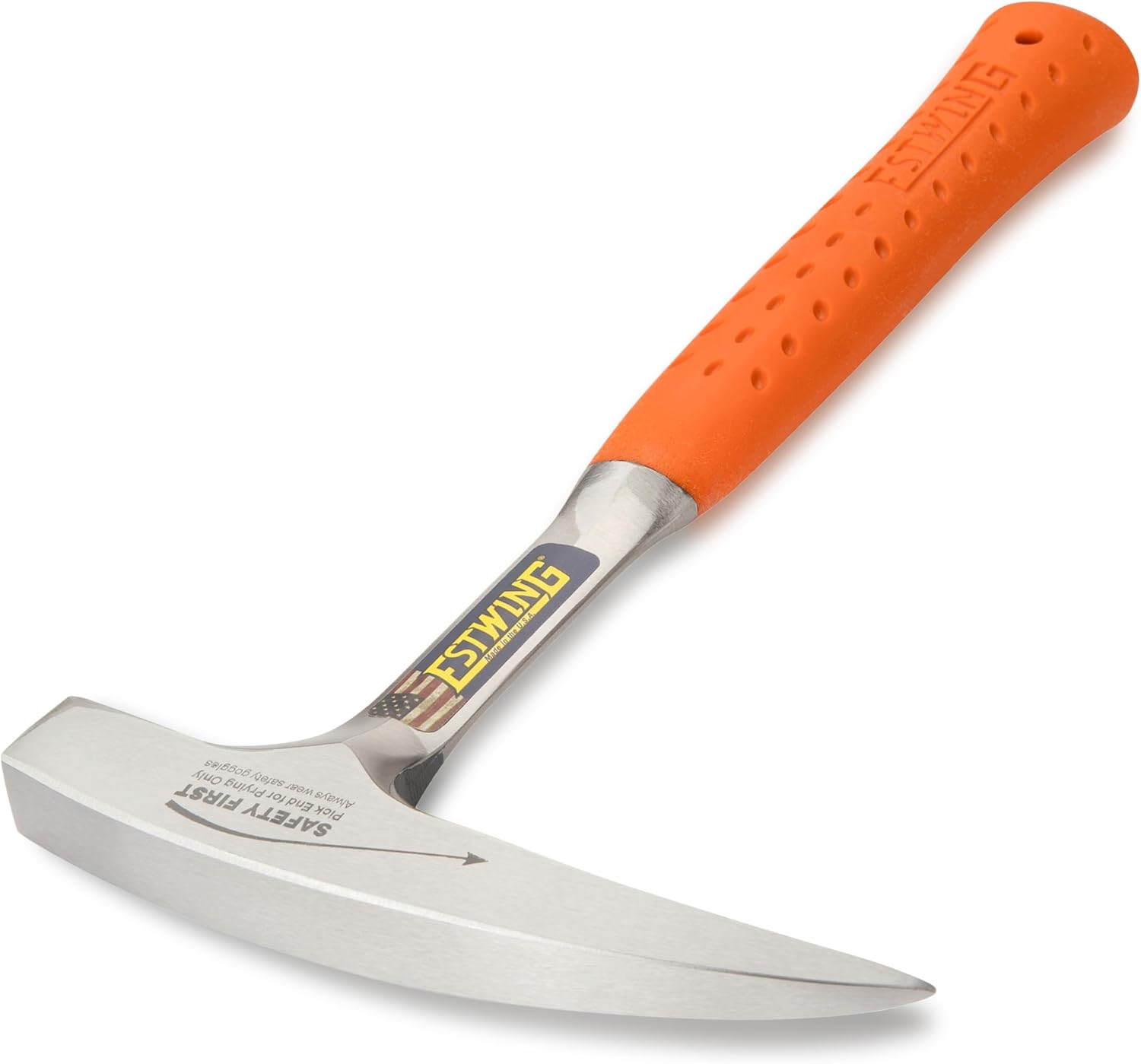 Rock Pick Orange Handle - 22 oz Geology Hammer with Pointed Tip & Shock Reduction Grip - Estwing - EO-22P