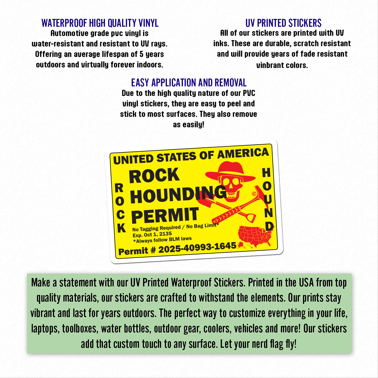 Unofficial USA Rockhounding Rock Hound Permit Vinyl Sticker