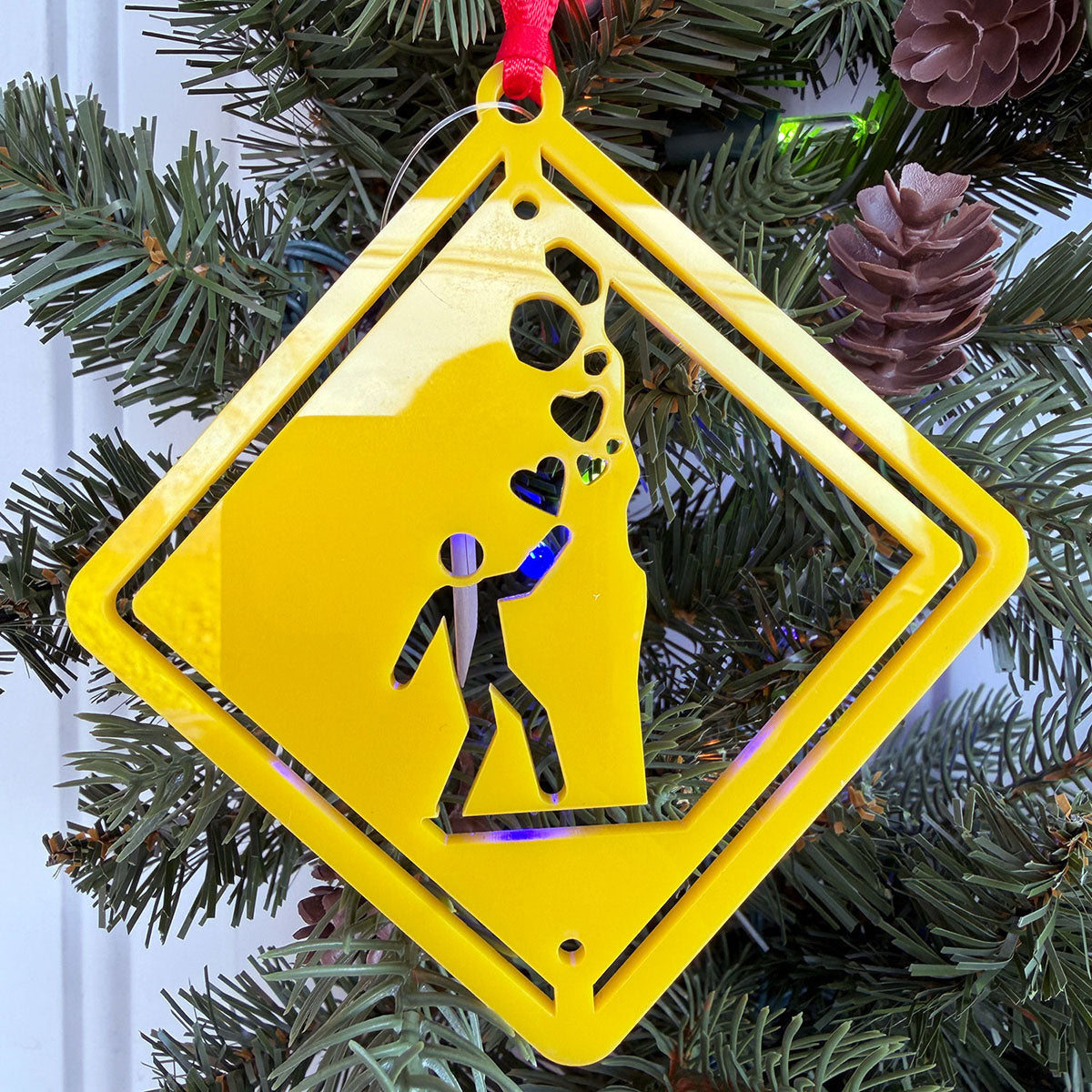 Falling For Rocks Road Sign Acrylic Christmas Tree Ornament