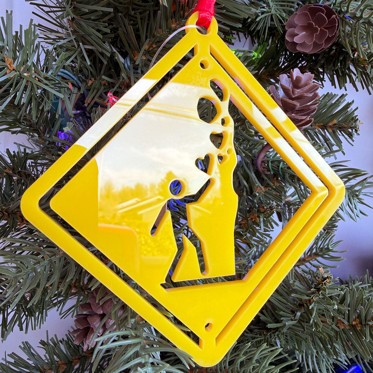 Falling For Rocks Road Sign Acrylic Christmas Tree Ornament