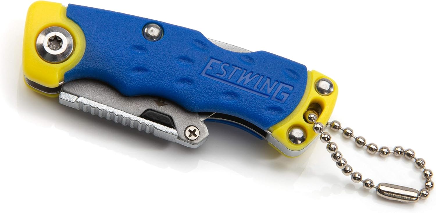 Estwing Folding Lock Back Utility Knife/Box Cutter Mini Tool with Disposable Razor Blade, Ergonomic Handle, Convenient Portable Design