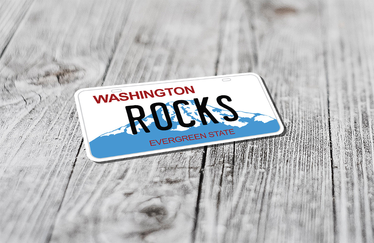Washington State License Plate - ROCKS UV Printed Sticker