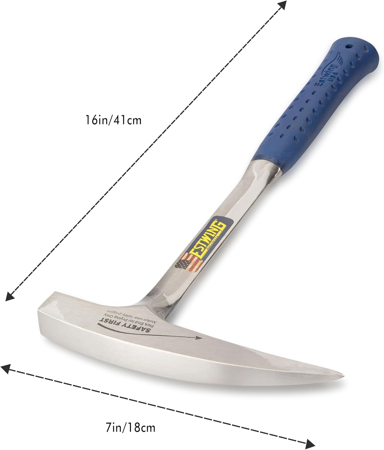 Rock Pick Long Handle - 22 oz Geology Hammer with Pointed Tip & Shock Reduction Grip - Estwing - E3-23LP