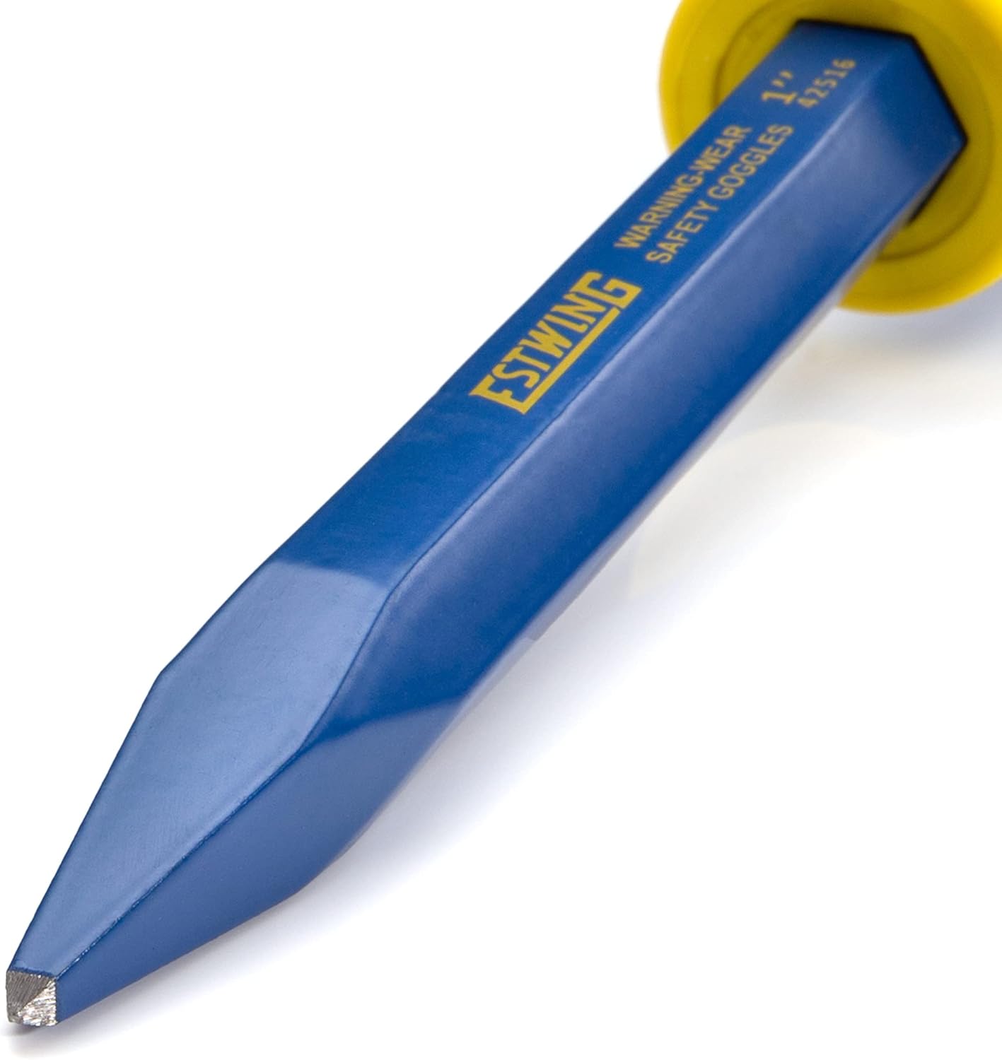 Estwing 5/8-inch Pointed Tip Hex Shaft Masonry Chisel with Protective Hand Grip Guard