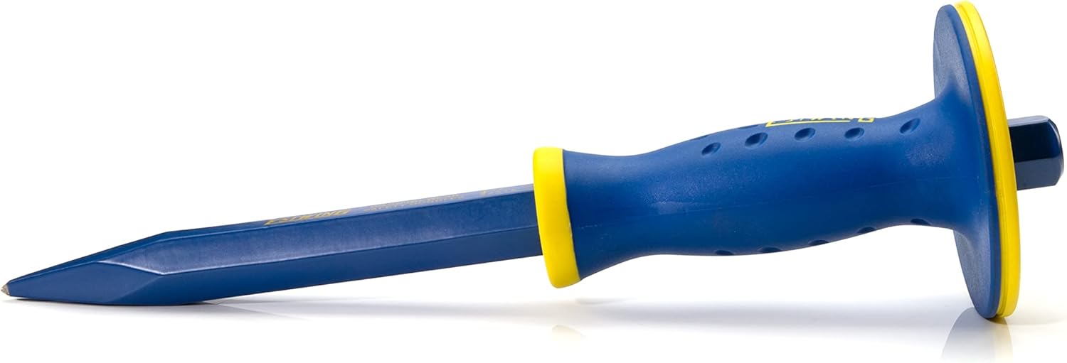 Estwing 5/8-inch Pointed Tip Hex Shaft Masonry Chisel with Protective Hand Grip Guard