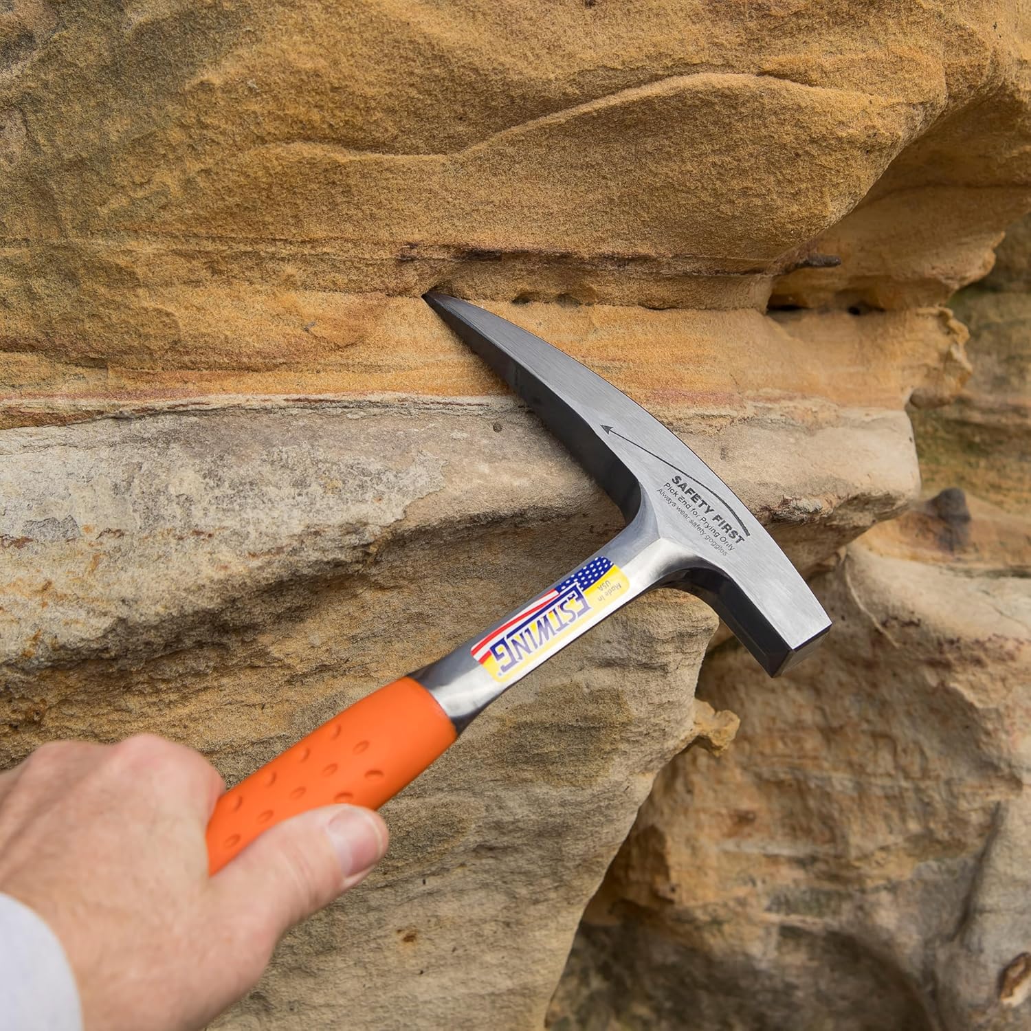 Rock Pick Orange Handle - 22 oz Geology Hammer with Pointed Tip & Shock Reduction Grip - Estwing - EO-22P