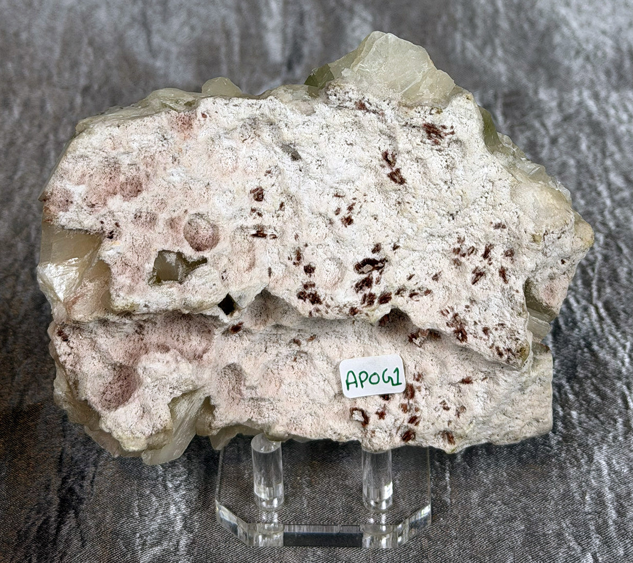 Green Apophyllite Specimen w/ White Stilbite Zeolites APOG1