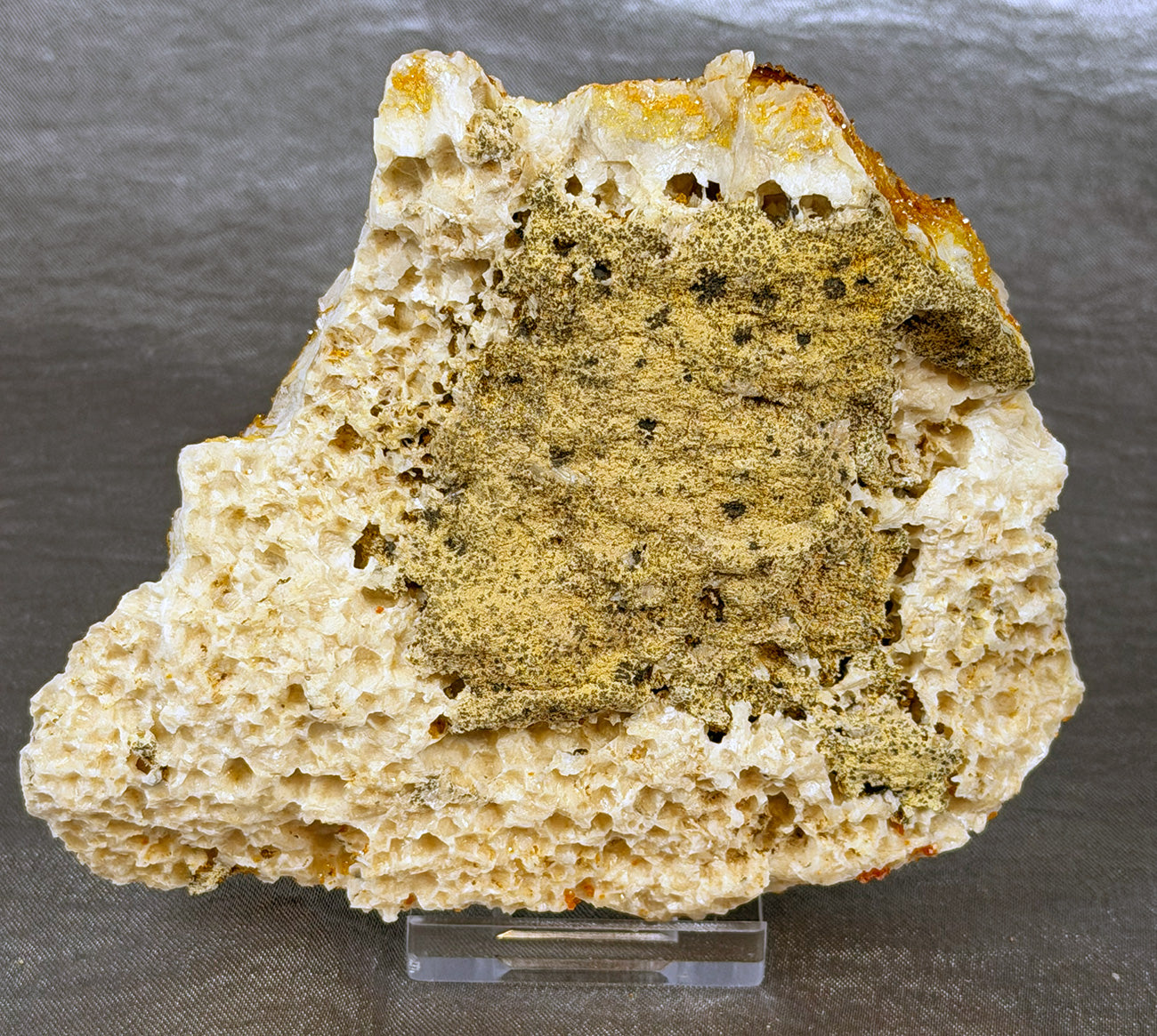 Vanadinite Drusy on White Barite Matrix Specimen VWB7