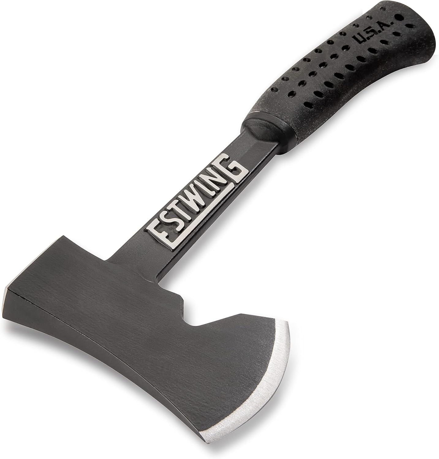 ESTWING Camper's Axe - 14" Black Hatchet with Tent Stake Puller & Shock Reduction Grip - EB-25A