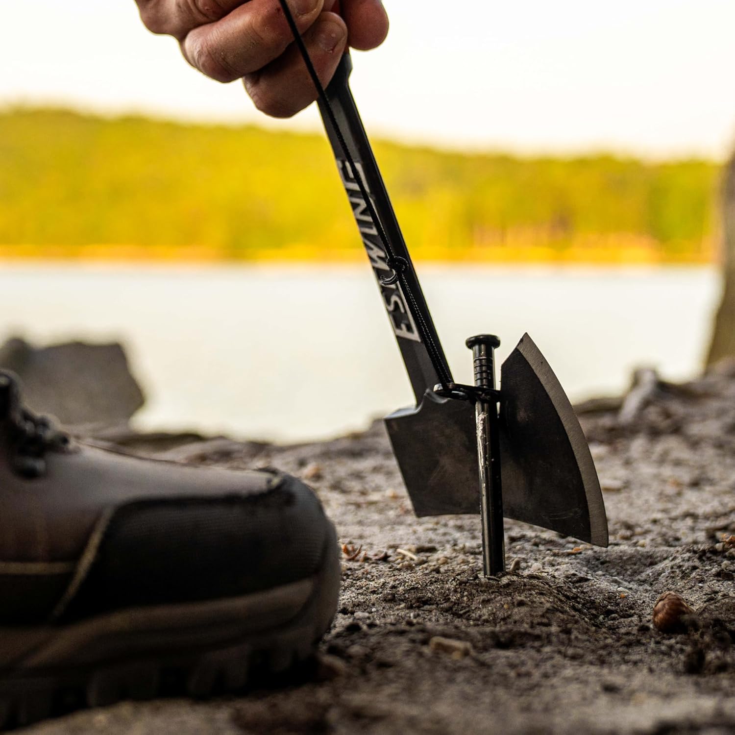 ESTWING Camper's Axe - 14" Black Hatchet with Tent Stake Puller & Shock Reduction Grip - EB-25A