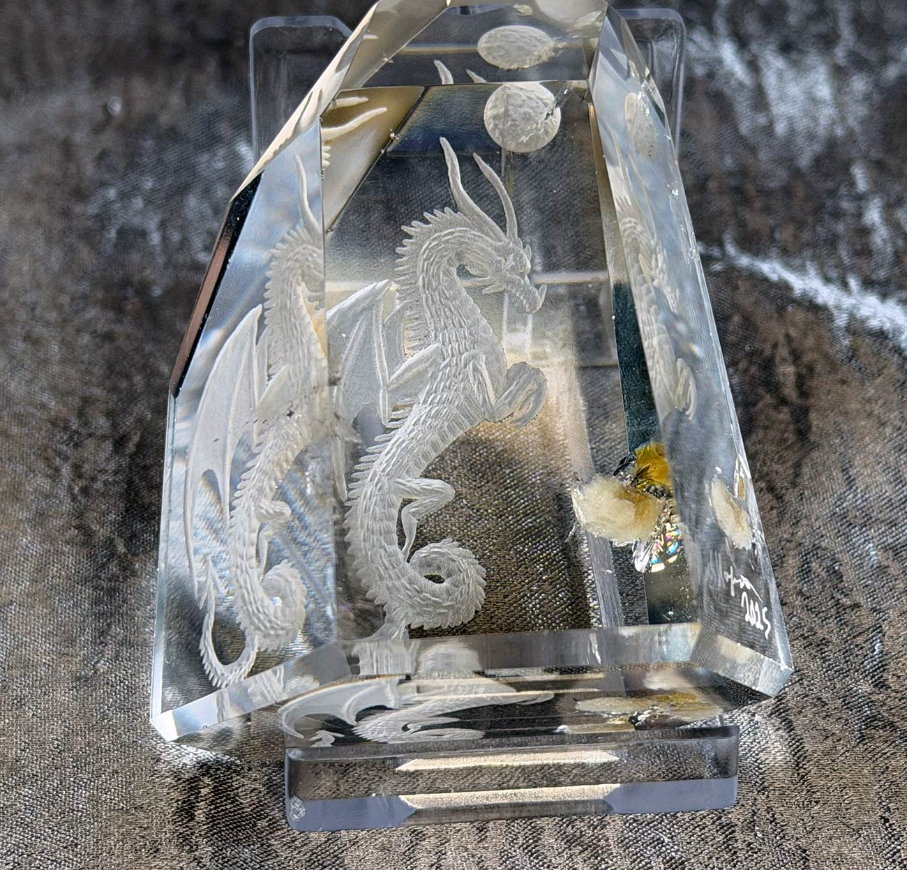 Dragon in the Crystal - Reverse Intaglio Quartz Carving by Jack Hoque