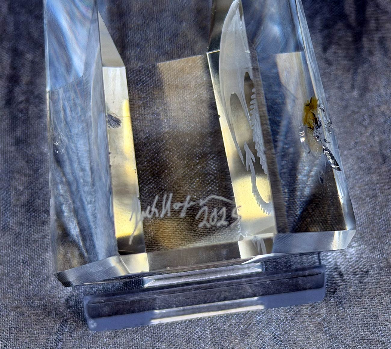 Dragon in the Crystal - Reverse Intaglio Quartz Carving by Jack Hoque