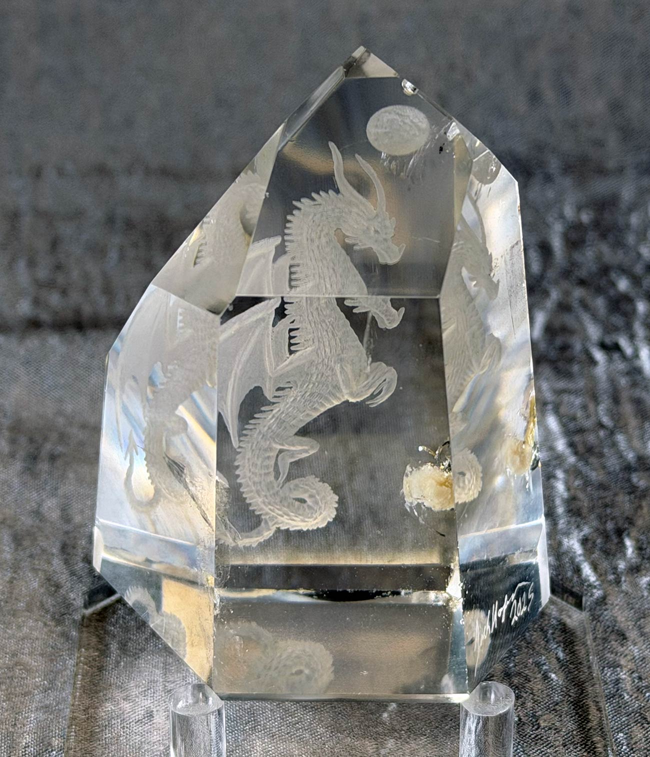 Dragon in the Crystal - Reverse Intaglio Quartz Carving by Jack Hoque