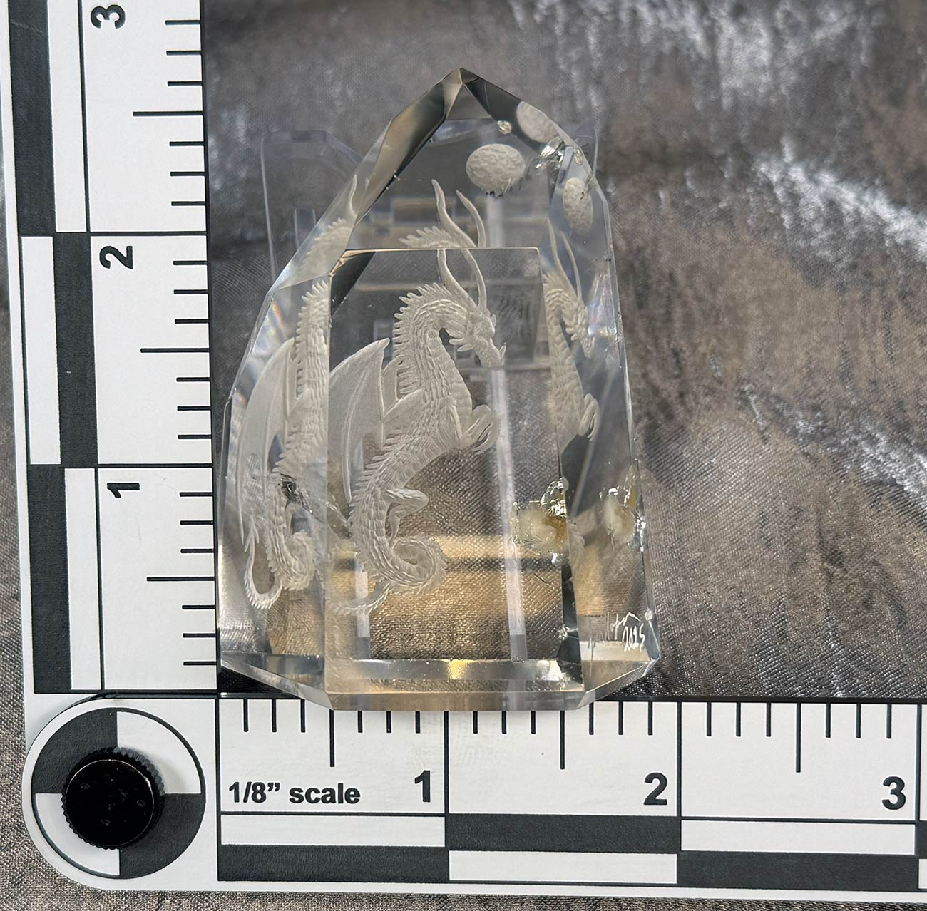 Dragon in the Crystal - Reverse Intaglio Quartz Carving by Jack Hoque