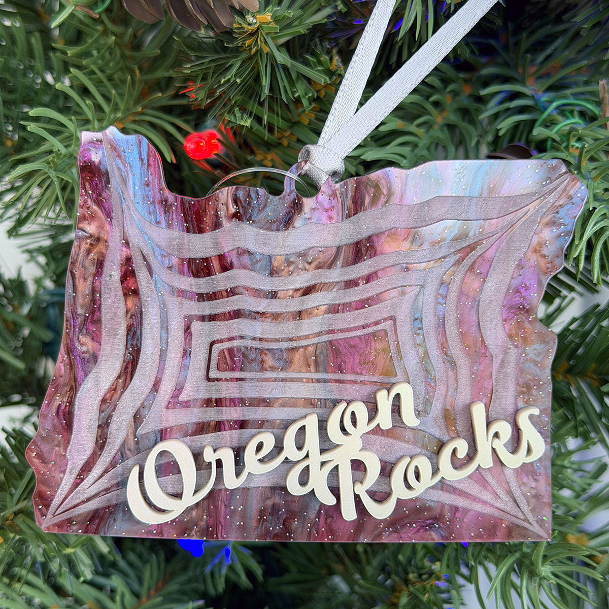 Oregon Rocks Thunderegg Layered Acrylic Christmas Tree Ornament