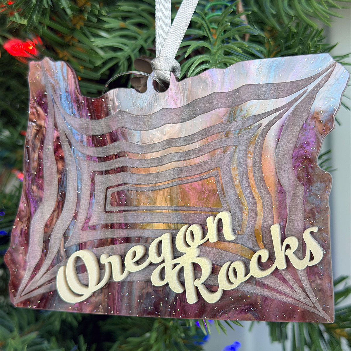 Oregon Rocks Thunderegg Layered Acrylic Christmas Tree Ornament