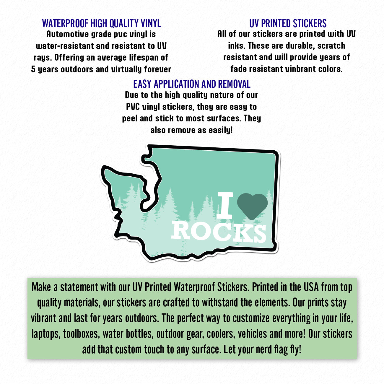 Washington State - I Love Rocks UV Printed Sticker