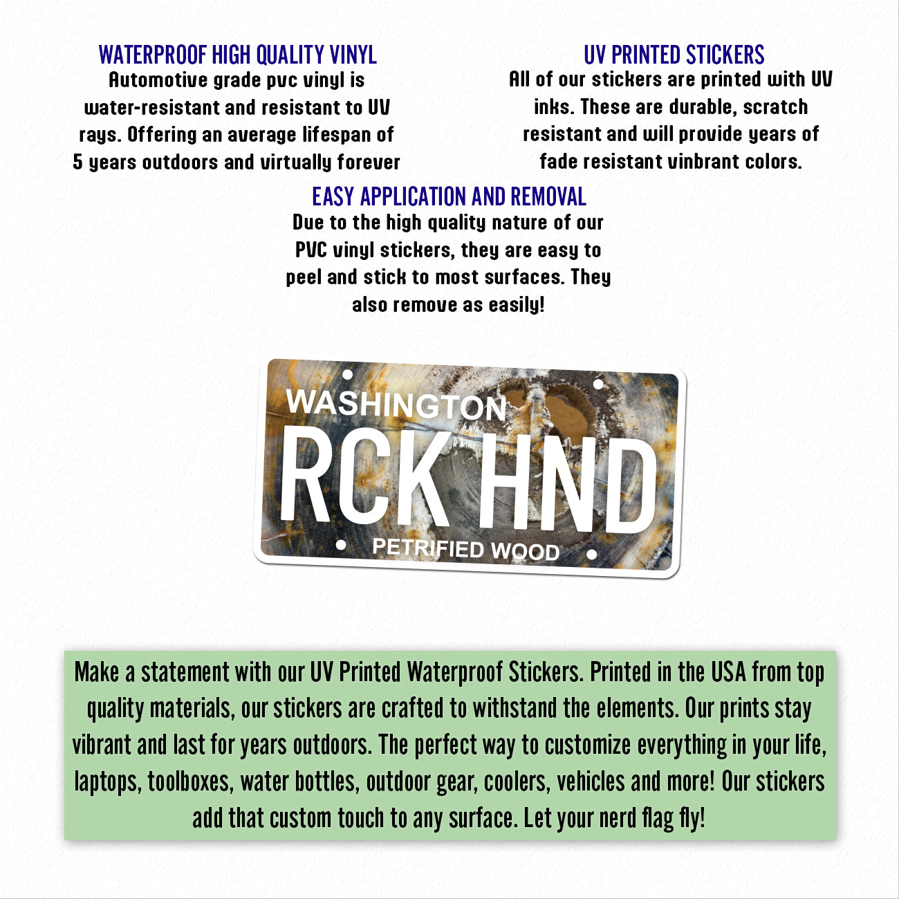 Washington State License Plate Petrified Wood- RCKHND UV Printed Sticker