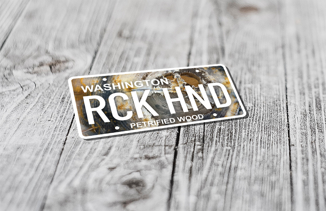 Washington State License Plate Petrified Wood- RCKHND UV Printed Sticker