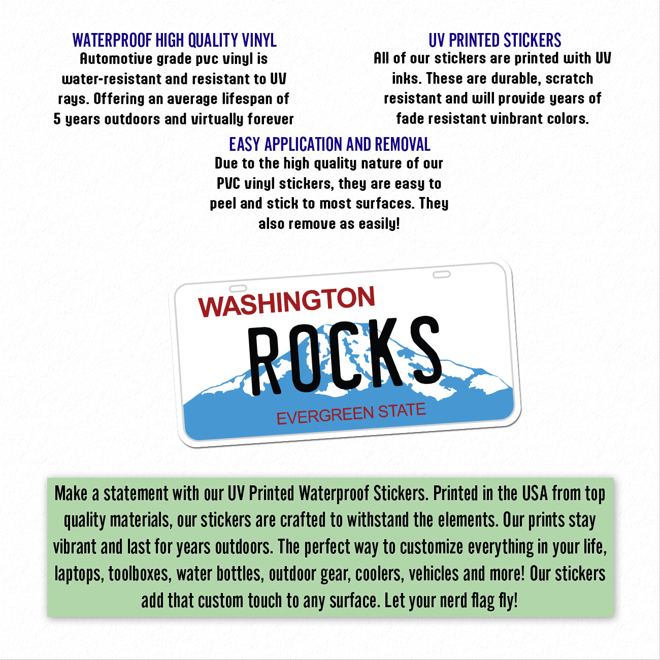Washington State License Plate - ROCKS UV Printed Sticker